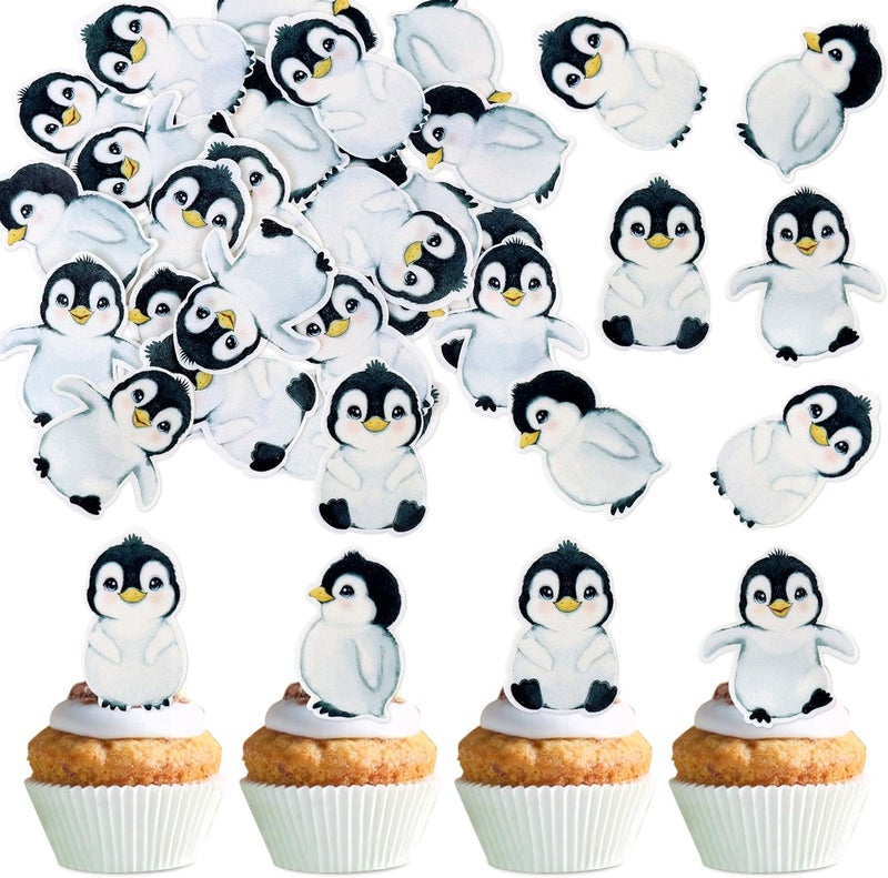 Ercadio 40 PCS Edible Penguin Baby Cupcake Toppers Cute Penguin Cake Picks Christmas Xmas Holiday New Year Holiday Winter Baby Shower Kids Birthday Party Supplies - Image 1